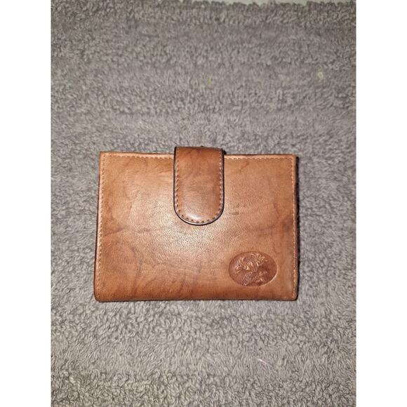 Buxton Heress Double Cordex Womans Wallet Carmel Brown Marbled Leather Kiss Lock - Picture 1 of 12
